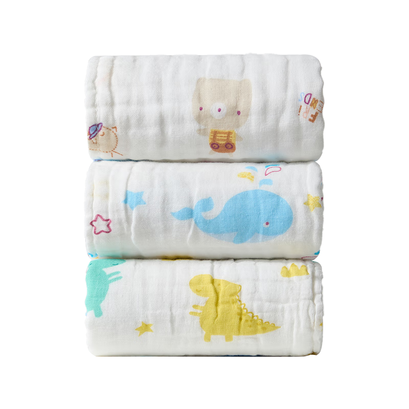 Grace Class A Pure Cotton 6-Layer Gauze Small Towels, 3-Pack Baby Washcloths, Infant Face And Bath Towels, Soft Drool Bibs
