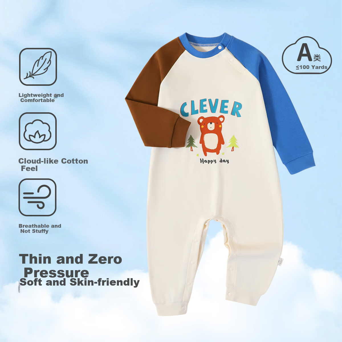 YUZHAOLIN Baby Romper, Newborn Pure Cotton Pajamas, Spring Season for Young Children, Infant Onesie, Children's Clothing, Forest Bear Desig