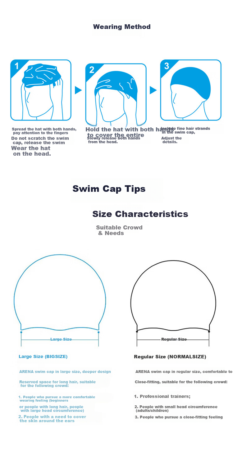 Arena Swimming Cap, Waterproof, Non-Binding, Long Hair-Friendly, Solid Color Silicone Swim Cap, Unisex 2