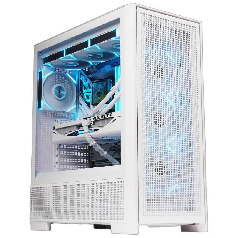 Aigo Fuyao, Bili, White, Glass Side Panel Desktop Computer Case, Supports 360 Water Cooling/ATX Motherboard/Airflow Case/Six-Sided Mesh Dust-Proof Cooling
