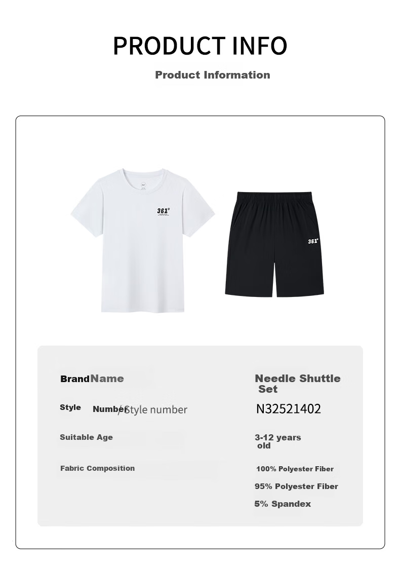 361° Children's Clothing, Kids' Summer Set for Boys And Girls, Elastic Breathable Quick-Dry Sports Knit Set, White 140 8