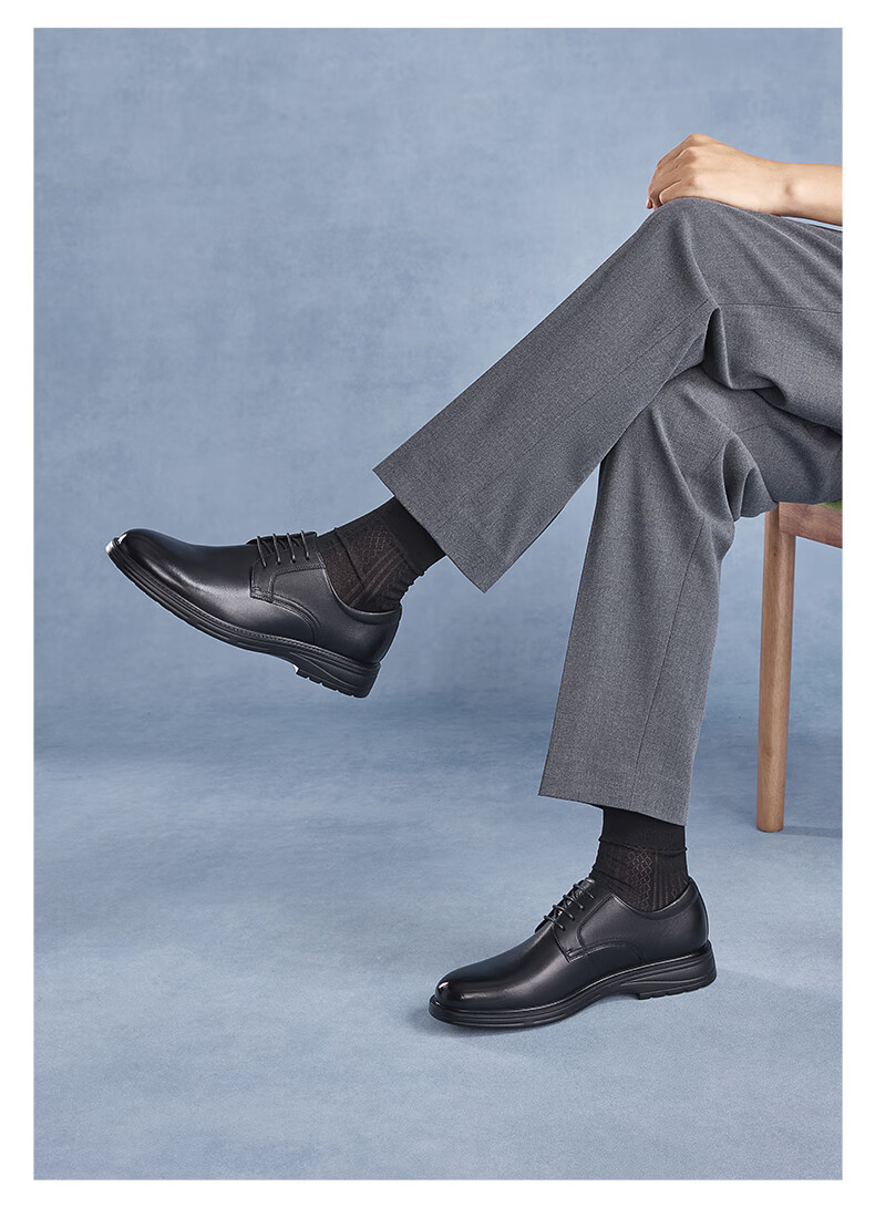 Aokang Men's Shoes, Summer New Business Formal Leather Shoes, Comfortable Wedding Shoes, Black (With Height Increase), Size 41 1