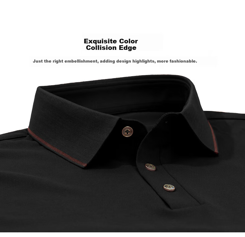 Mr. Bu Patented Collar Contrast Color Three-Button Polo Shell Button Breathable Short Sleeve T-Shirt Saddle Brown XL (180) 14