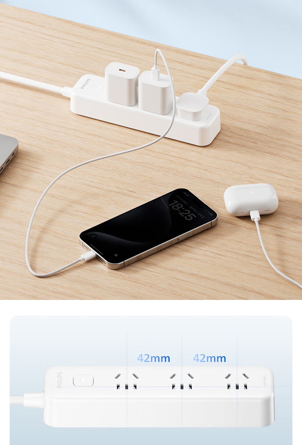 PHILIPS 4-Port 20W Cube Travel Power Strip with US Standard Adapter Socket Converter for USA Canada Japan Philippines Thailand 7