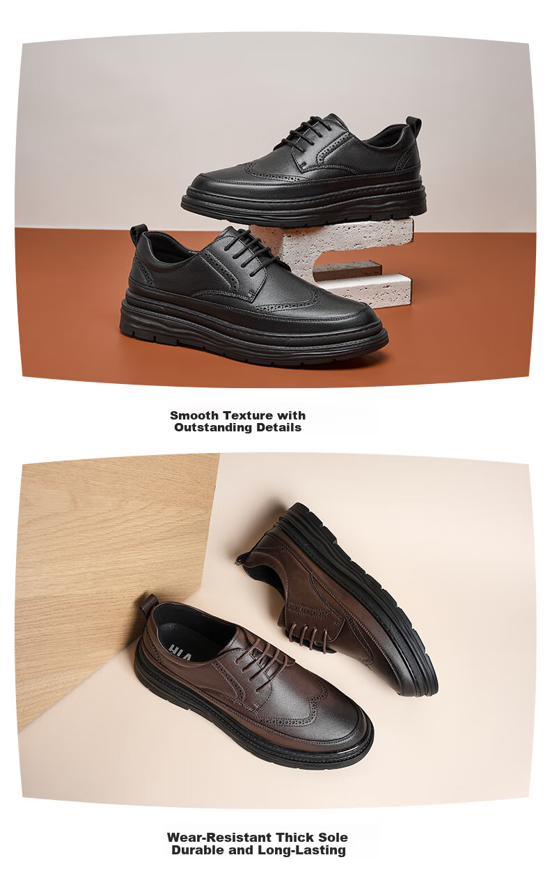 HLA Men's Leather Shoes, Retro Carved Breathable Business Leather Shoes HAAPXM2EAV107, Black Perforated Style, Size 38 7