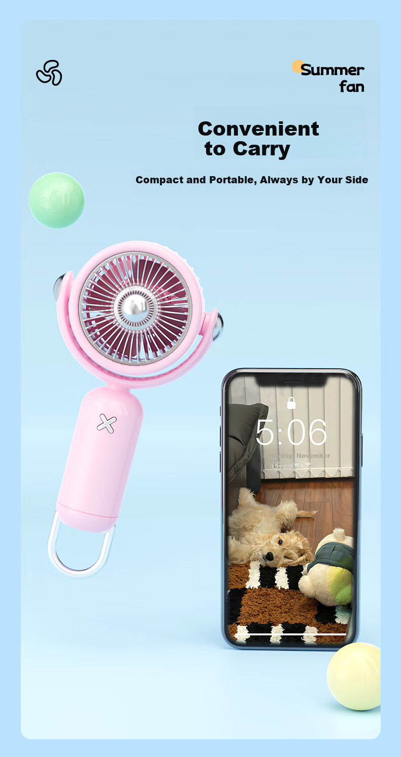 Siyicai Mini Handheld Fan, Compact USB Rechargeable Fan with Strong Airflow, Desktop Portable Stylish Small Fan, YS2506 Coral Pink 3