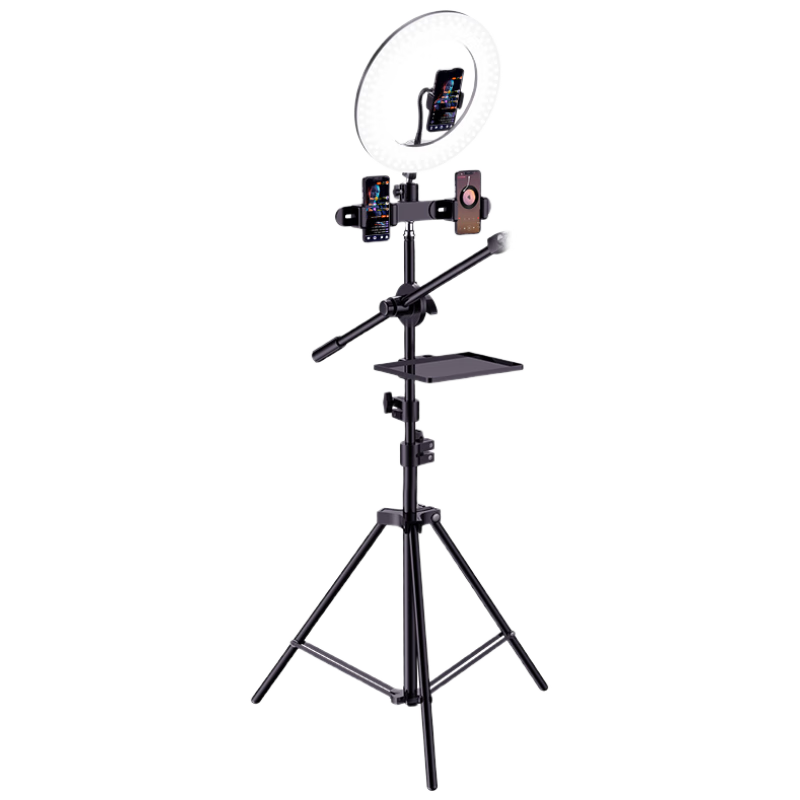 Haomuren Mobile Phone Live Streaming Stand, Floor-Standing Beauty Fill Light, Tripod, Dual Camera Tripod for TikTok Streamers, Internet Celebrity Equipment Set, Overhead Shooting, Video Recording, Online Course, Short Video Selfie Gadget