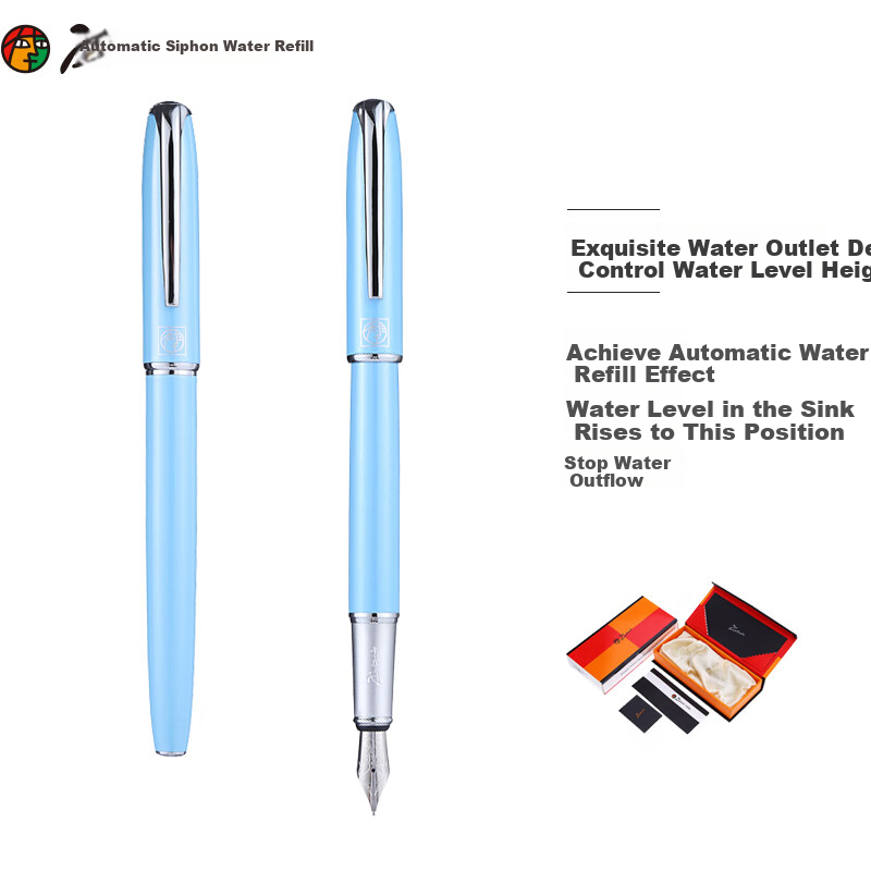 Pimio Fountain Pen, Signature Pen, Business Office Gift, Adult Student Handwriting Practice, Birthday Gift for Men And Women, Iridium Gold Ink Pen, 916 Light Blue