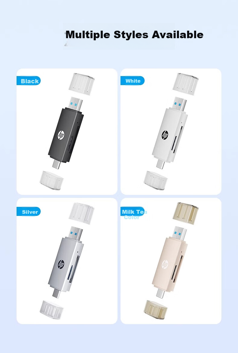 HP CT112C USB2.0 Card Reader, SD/TF Dual-Read, Type-C USB Dual Interface, Multifunctional All-In Card Reader for Computers, Smartphones, And IPad 14