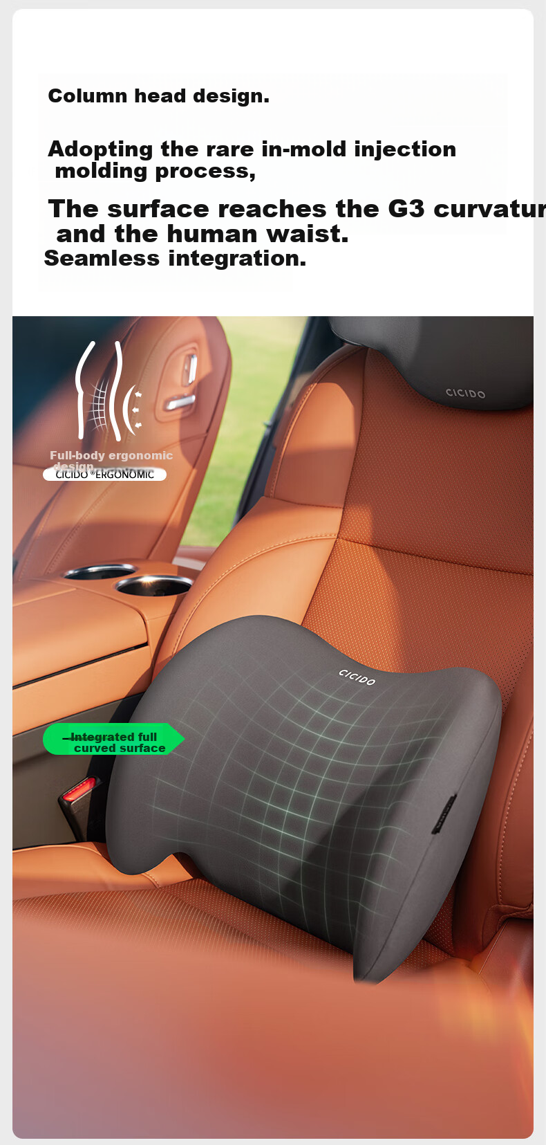 CICIDO Car Lumbar Support, Waist Cushion for Office, Car Seat Backrest Pillow, Car Back Support, Driving Lumbar Support 2