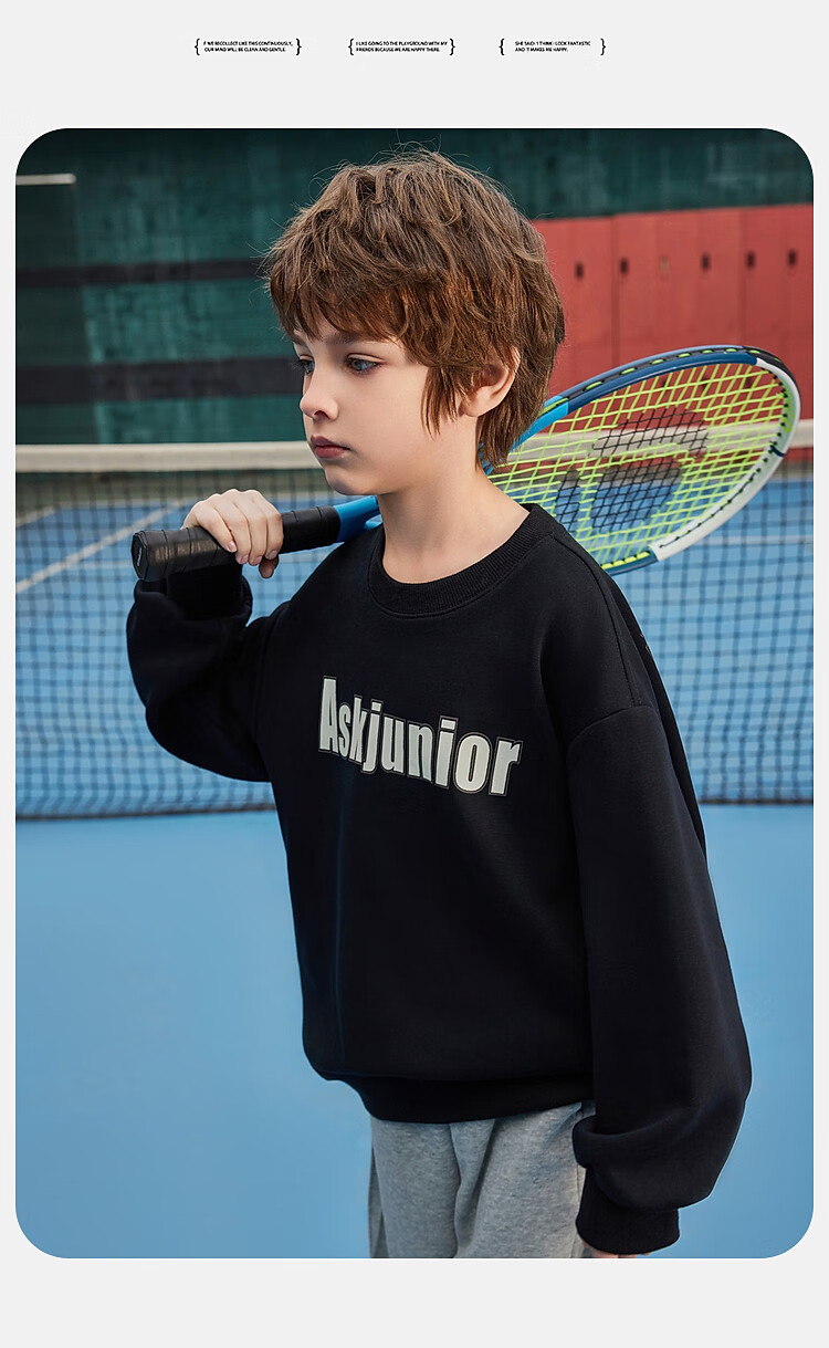 ASK JUNIOR Boys' Sweatshirt Top, 2026 Autumn Children's Letter Print Casual Versatile Pullover Sweatshirt for Youth 8