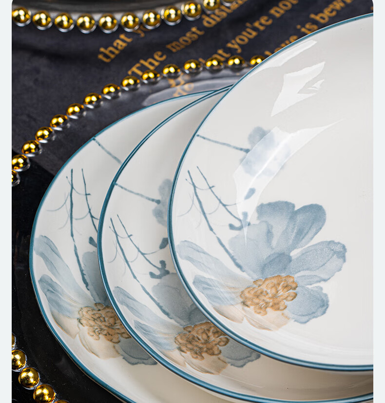 KANGQIN Underglaze Color Dinnerware Set for Home Use, 2025 New Stylish Ceramic Bowls, Plates, Chopsticks And Tableware Set, Fragrant 7
