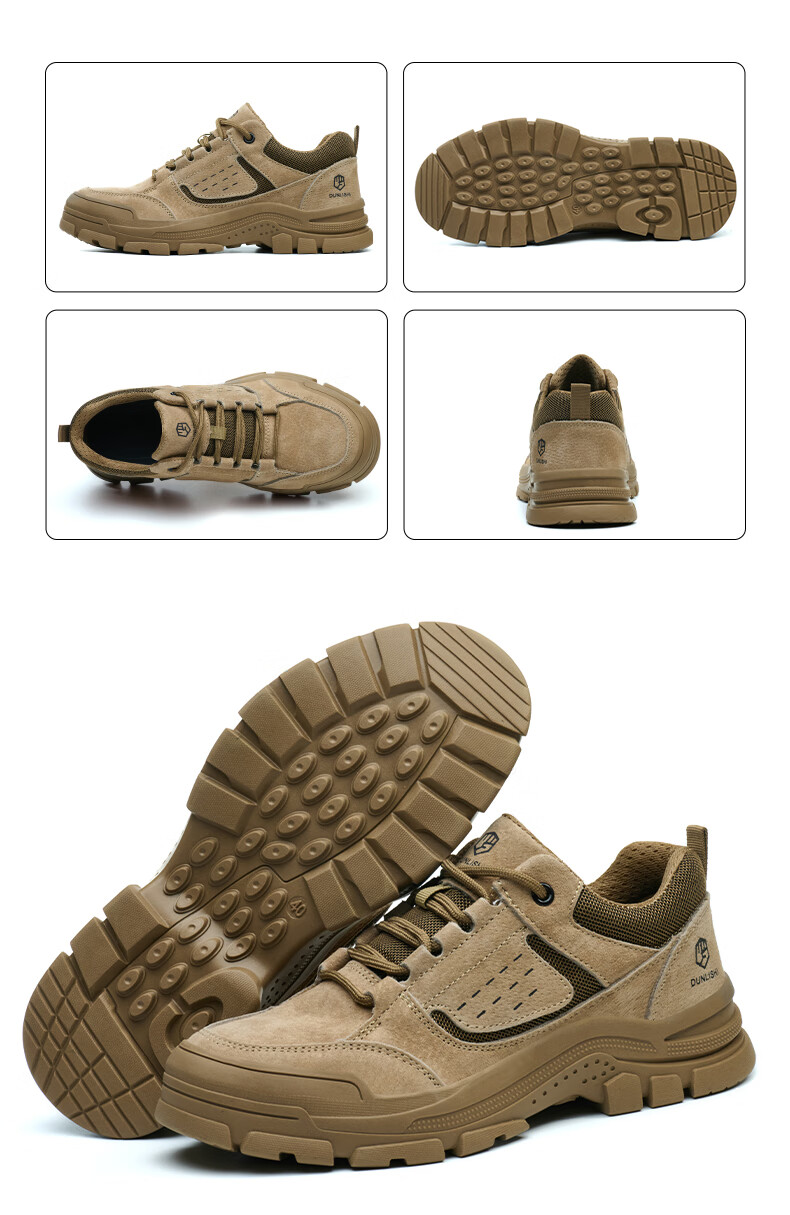 Dunlishi Steel Toe Safety Shoes Men Anti-Smash Anti-Puncture Work Shoes Women Comfortable Durable Protective Construction Shoes 0052 Khaki All-Season Size 37 18
