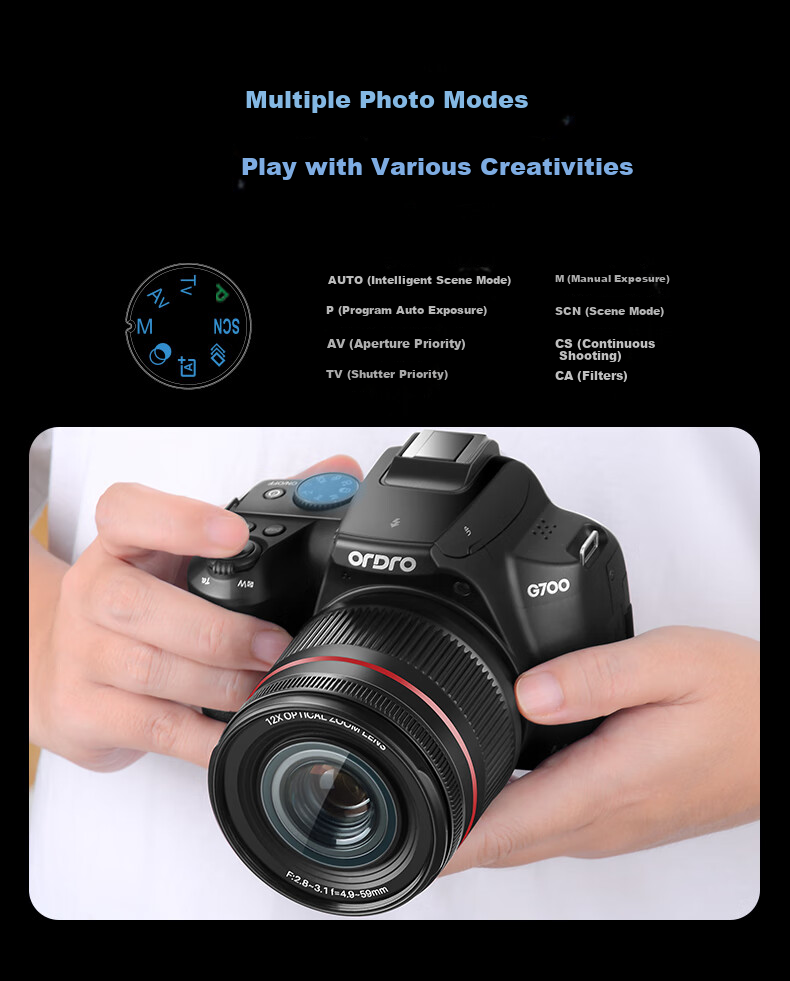 ORDRO [Premium Optical Zoom] Digital Camera, 64 Million High-Definition, 12x Optical Zoom, Entry-Level CCD, Student Campus Vlog, Mirrorless Lens, Extendable 4K Video Camera 13