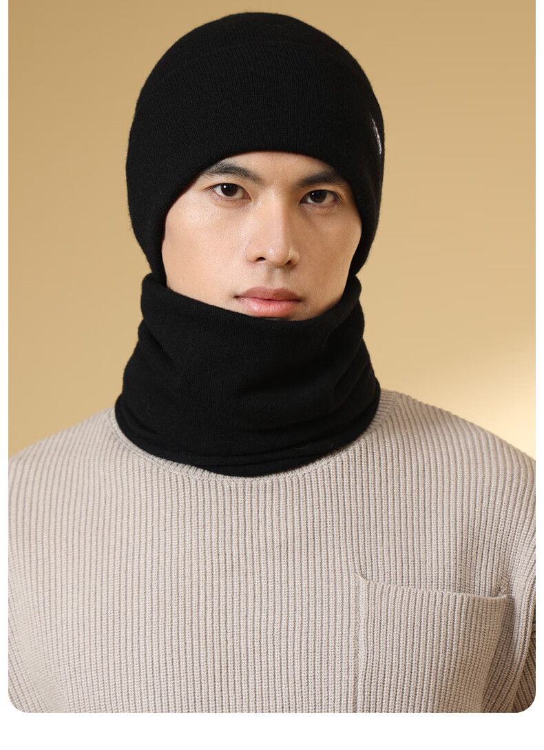TUCANO Pure Wool Men's Hat and Scarf Set, Winter Outdoor Cycling Sports Warm Cold-Resistant Knit Hat and Scarf for Men 12