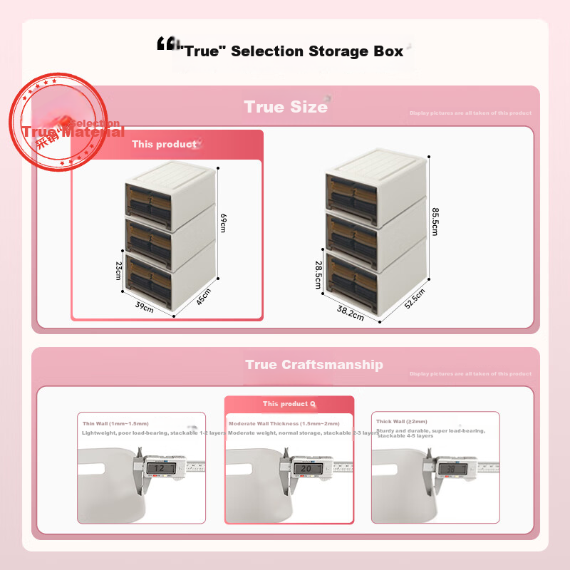 Baicaoyuan Plastic Storage Box, Drawer-Style Organizer Cabinet, Storage Container for Underwear And Clothes, Extra Large Size, Pack of 3