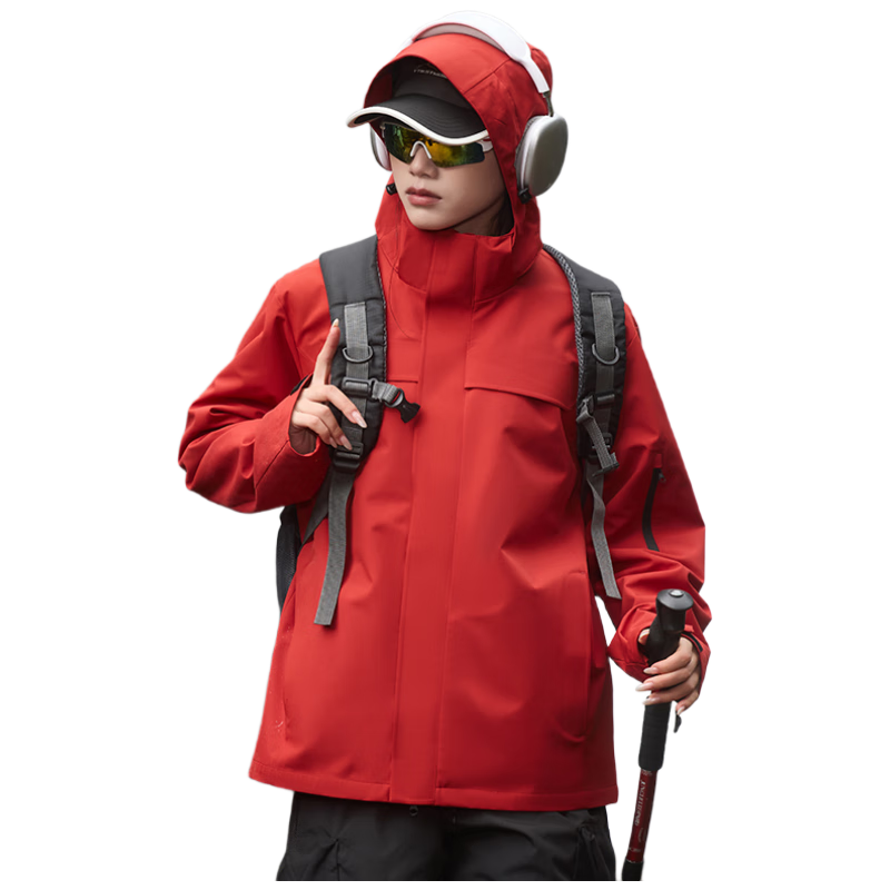 JEEP SPIRIT Windbreaker Jacket for Men And Women, Outdoor Three-In Coat, Cold-Resistant Mountaineering Wear, Red, 2XL