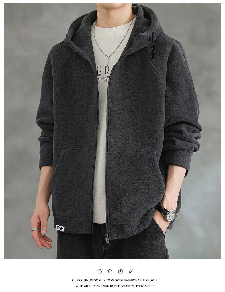 FAIRWHALE Men's Hoodie Autumn Winter Fleece-Lined Zip-Up Jacket Loose Fit Warm Casual Top Gray Fleece Lined L 2