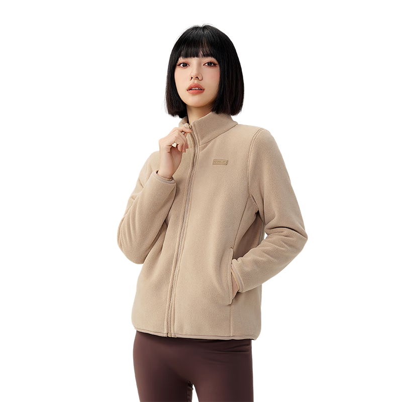 Snow Flying Women's Fleece-Lined Casual Fashion Windproof Stand Collar Fleece Jacket Beige Fleece-Lined 3XL