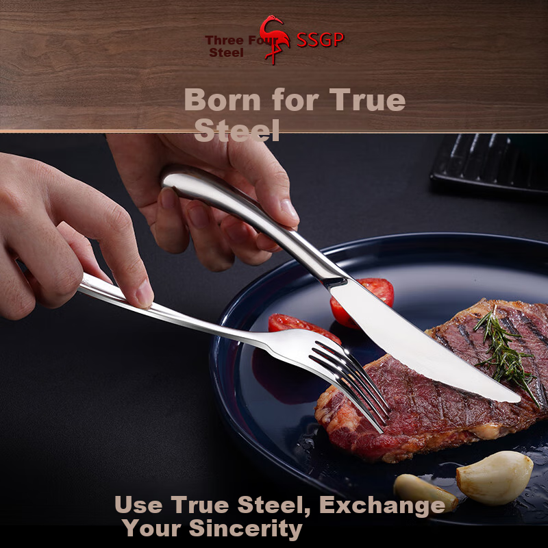 SSGP® 316 Stainless Steel Steak Knife And Fork Set, Western-Style Cutlery Set for Steak, 4-Piece Set W34218