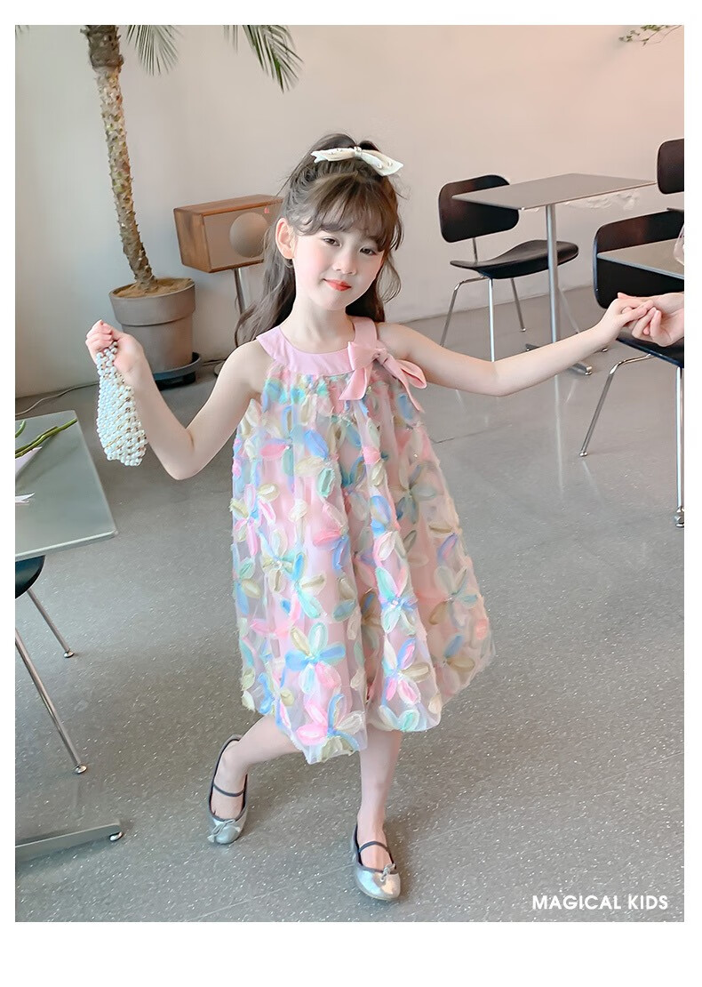 Anneyol Girls 2025 Summer New Trendy Princess Dress Floral Pink Size 110 15