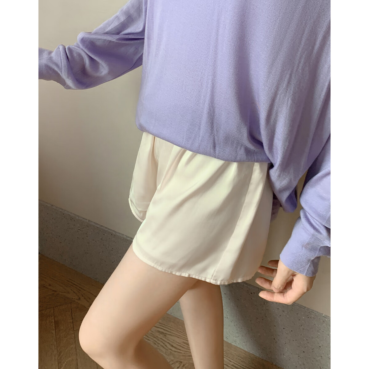 MEIYANG Sleepwear Shorts, Faux Silk Satin Anti-Exposure Shorts, Loungewear Pajama Shorts, Champagne Color, Size L