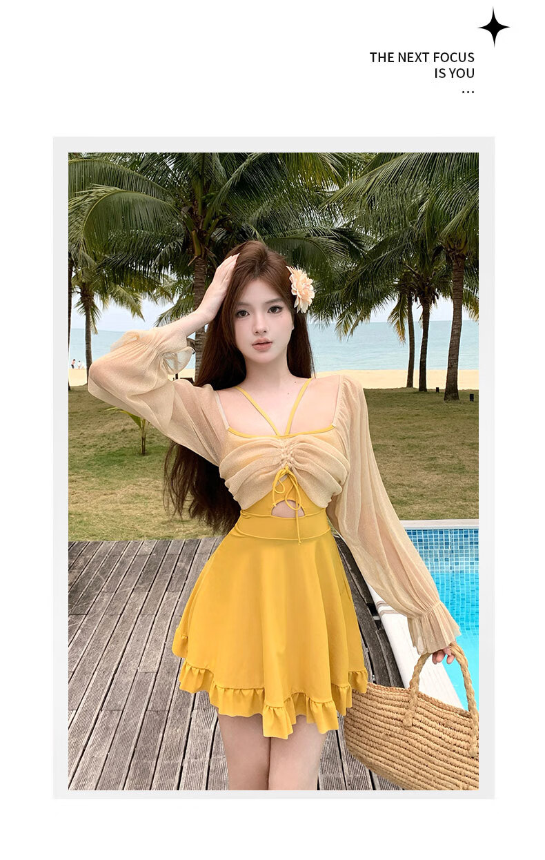 DK One-Piece Swimsuit Dress for Women, Conservative Style, New Hot Spring Design, Push-Up for Small Chest, Slimming Effect, Vacation Beach Wear, Elegant Look 9