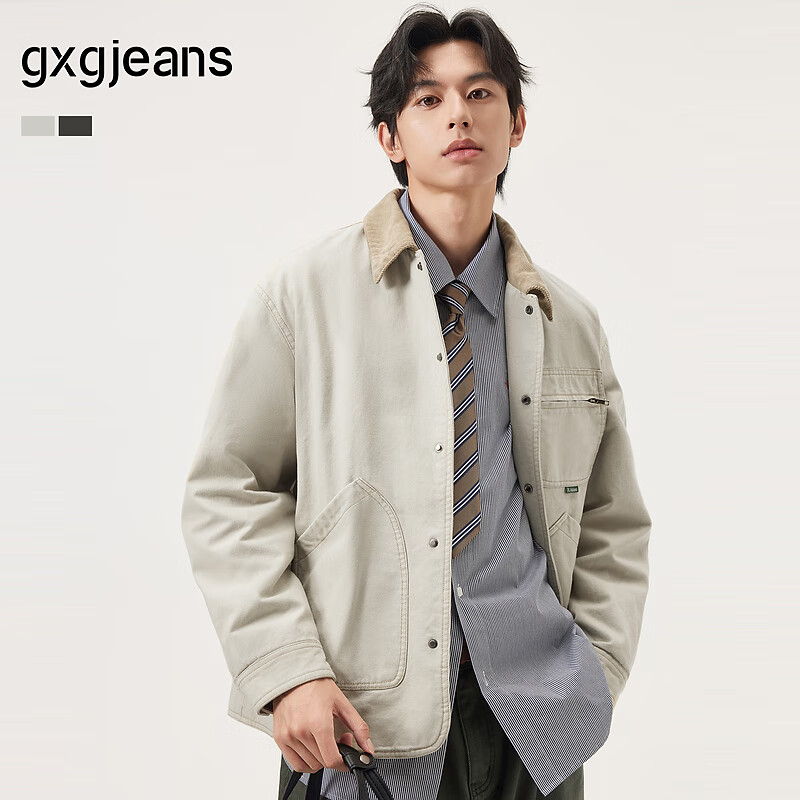 Gxgjeans Men's Detroit Collar Loose Fit Workwear Jacket Autumn 2025 New Light Khaki 165/S