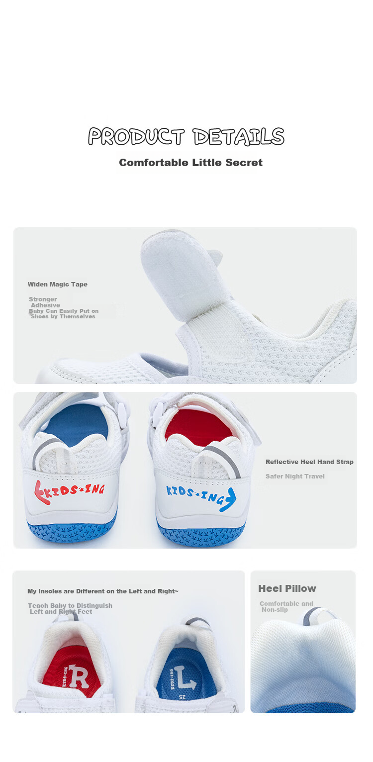 Kids.ing Cadixing Kindergarten Indoor Shoes for Boys And Girls, Toddler Spring And Summer Soft-Soled Sneakers, White Shoes, White, Size 26 10
