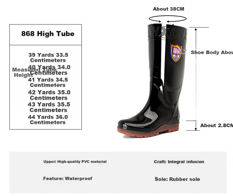 Huili Men's Stylish Rain Boots, Outdoor Waterproof Non-Slip Wear-Resistant HL868 Tall Black Boots Size 39 3