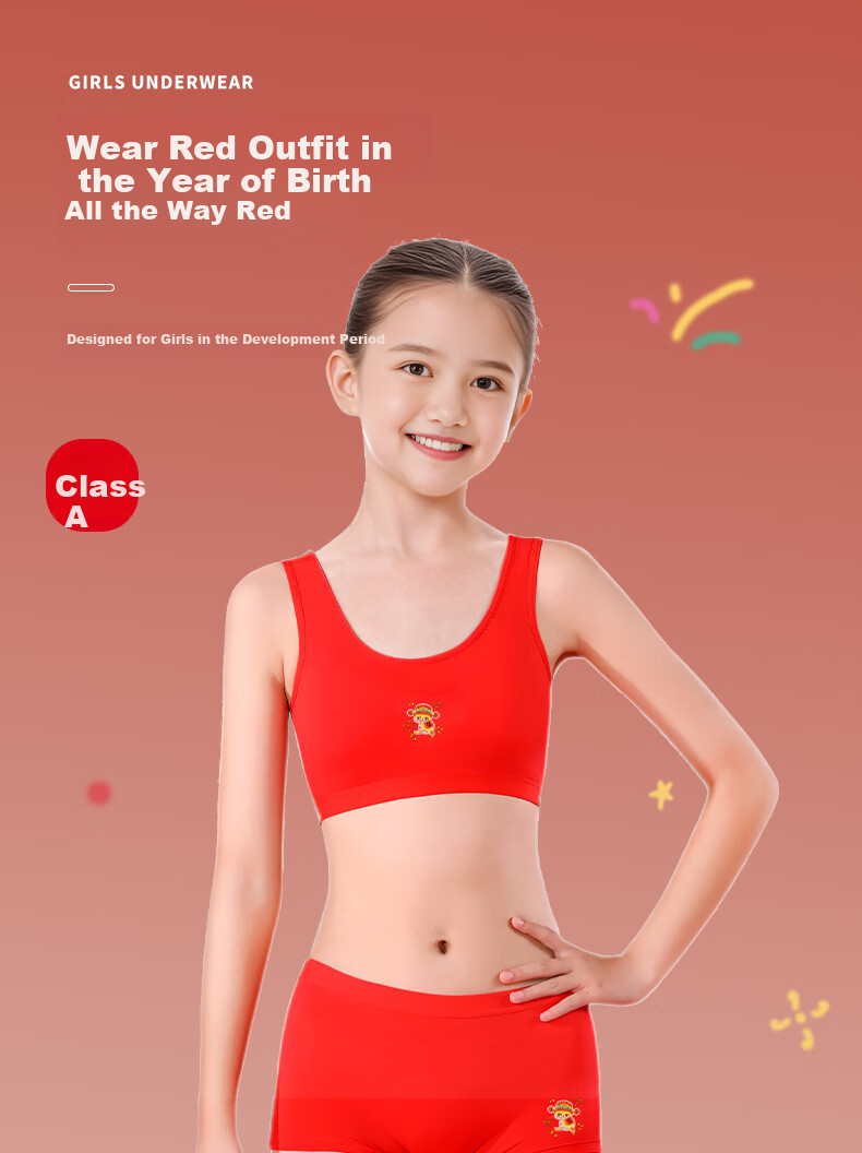 Ailier&ouluola Zodiac Year of The Snake Girls' New Year Underwear Set for Puberty, 14 Years Old, Red, New Year's Day, Eve of Chinese New Year, New Product L 1