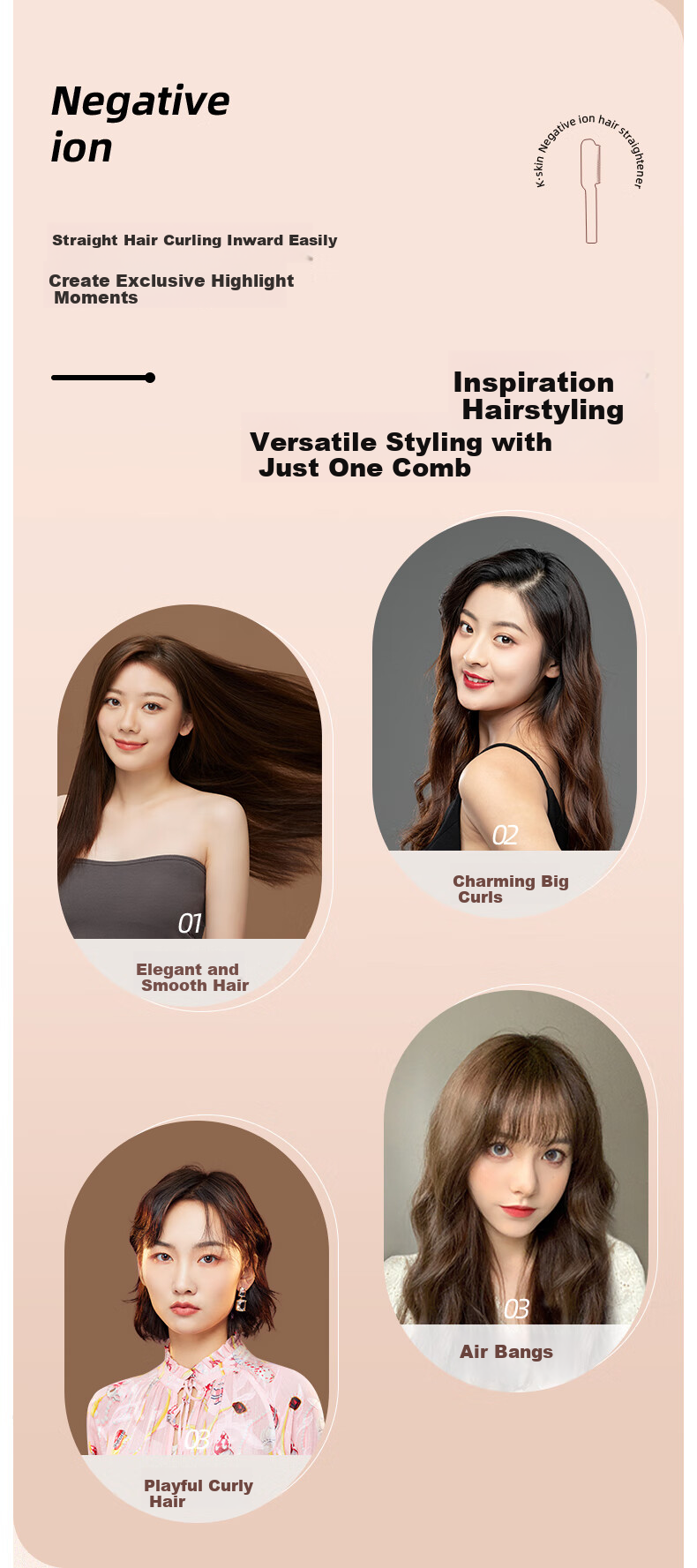 Jindao Ionic Straightening Brush, High Crown Volumizing Curling Iron, Anti-Frizz Flat Iron, Hair Styling Tool KD380K White Portable Travel Mid-Autumn Festival Gift Birthday Present 6