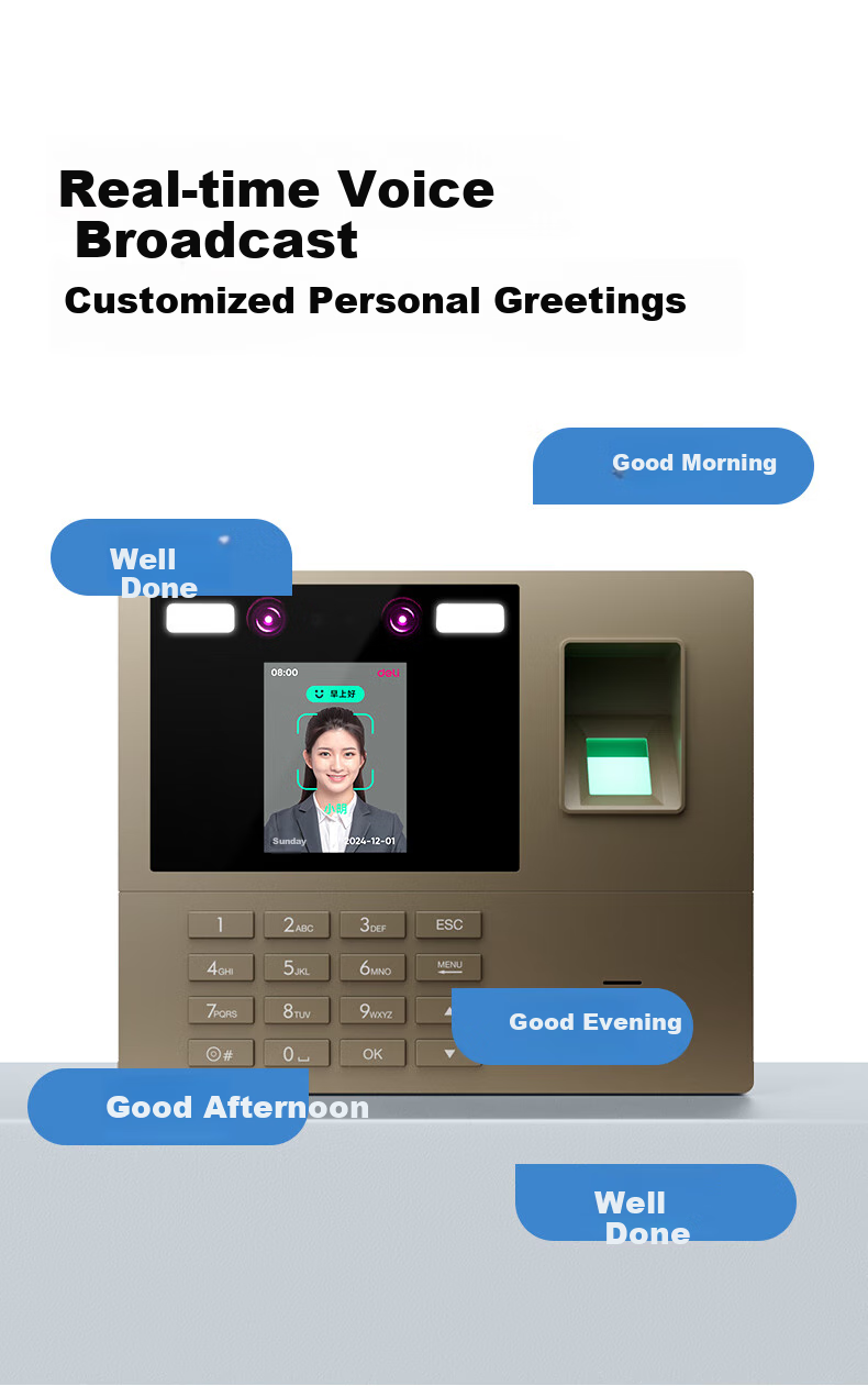 Deli Attendance Machine, Fingerprint And Facial Recognition Device with Palm Vein Scanner, Face Recognition Attendance System with Anti-Photo And Video Check-In Function, Bluetooth Connected to WeChat Mini Programs for Management, 33800WPRO 9