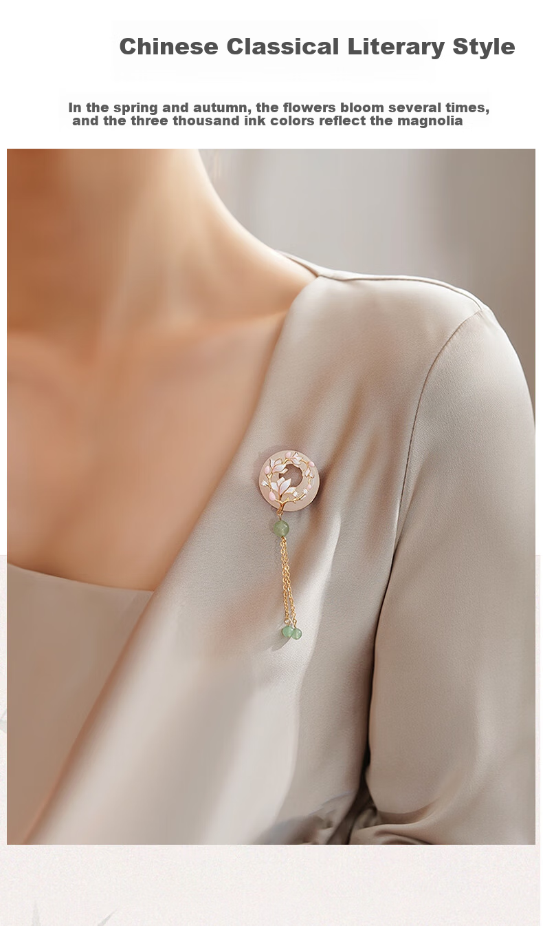 Qlady Magnolia Flower Brooch, High-End Women's Brand Corsage, Chinese Style Cheongsam Accessory, Anti-Exposure Buckle, Birthday And New Year Gift 4