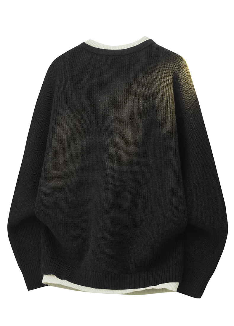 :CHOCOOLATE IT Fake Two-Piece Sweater Men Autumn Trendy Patchwork Loose Comfortable Knit Jacket Black 2XL 8