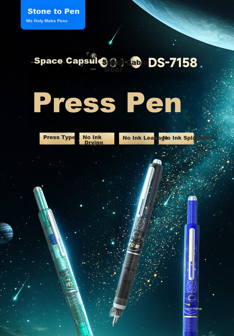 Dianshi Space Capsule Retractable Fountain Pen, Small Capsule Door for Third Grade Elementary School Students' Homework, Back-To Season Handwriting Practice, Fine Nib, No Ink Spatter, 7158 (Light Blue Barrel - Black Ink Cartridge), 1 Pen with 5 Ink Cartridges 3