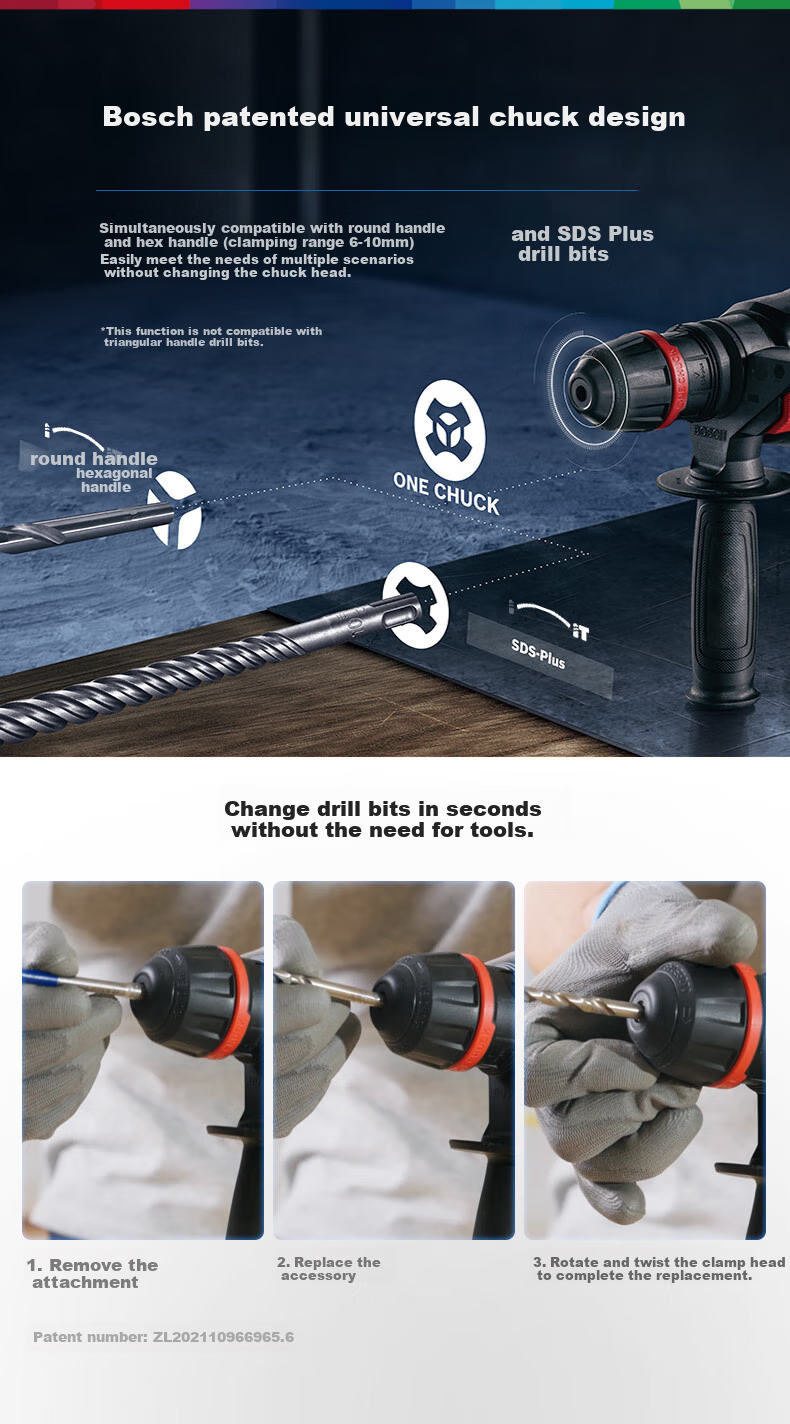 BOSCH Electric Hammer, Impact Drill, Water And Electrical Safety Installation, Tile Removal, Lithium Battery Brushless Two Batteries One Charger Set GBH18V-22X 4