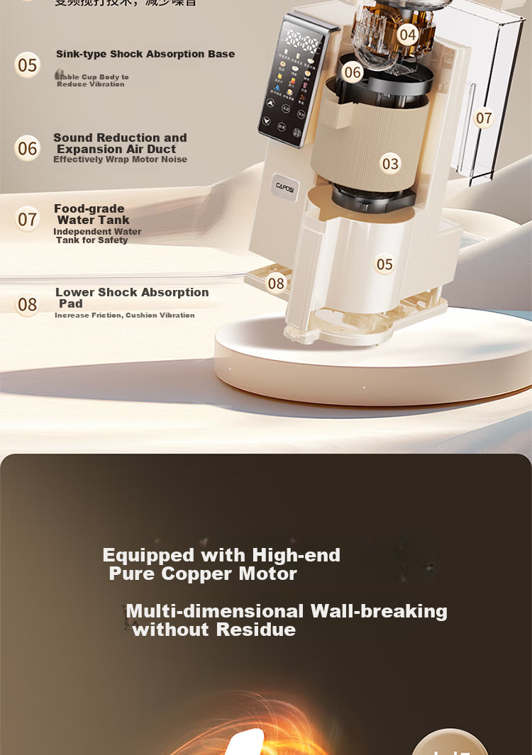 CAPOSI German [0 Coating | Water Bean Separation] Steam Blender, Fully Automatic No-Cooking 2026 New Quiet-Operating Soy Milk Maker, Pulp-Free Home Use Self-Cleaning Multi-Grain Baby Food Processor 22