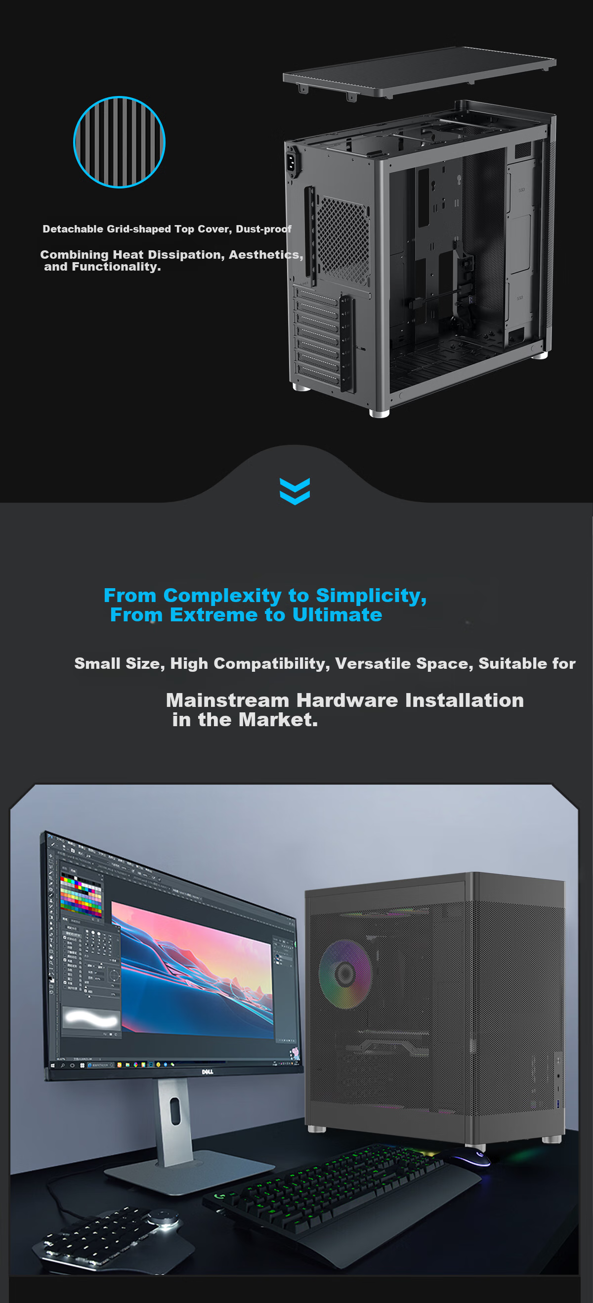 GAMEMAX Ice Cube Computer Case Mesh Iron Mesh Cooling Stand DIY Assembly Case (ATX/Type-C/Clear Ventilation/4090/240mm Water Cooling Support) 3