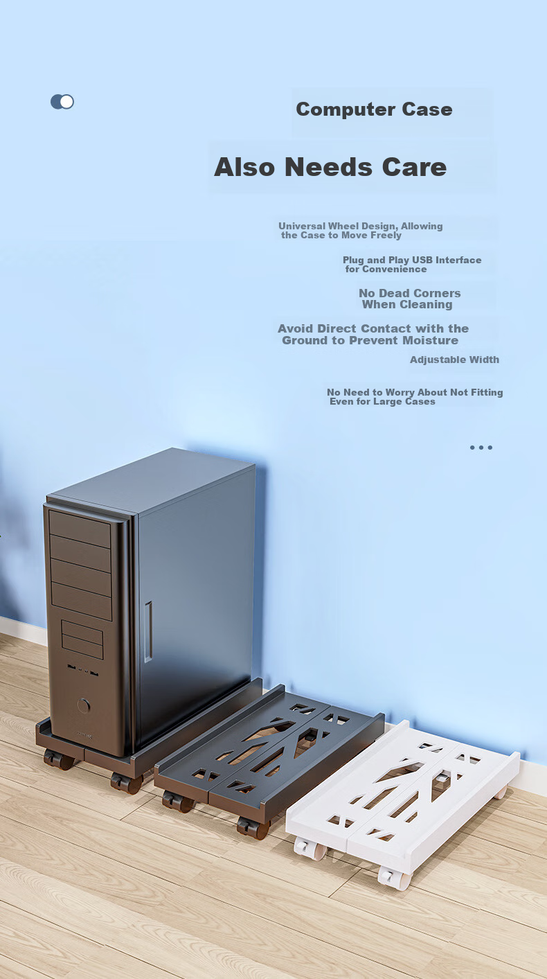 Jiuqiangu Desktop Computer Tower Stand, Movable Case Tray, Extendable Computer Storage Rack, Tower Base 6875 1