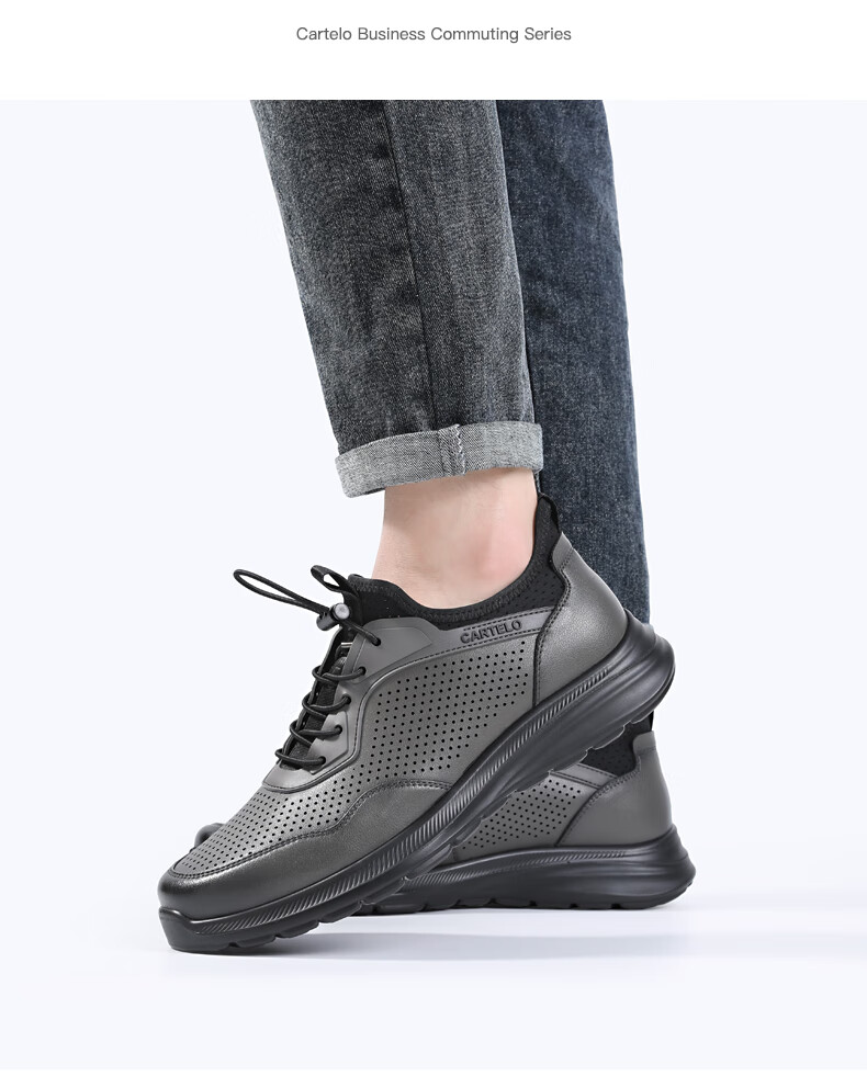 CARTELO Genuine Leather Men's Shoes, Business Casual Sports New Style for Autumn And Winter, Soft Thick-Soled Versatile Commuter Work High-End Black 2