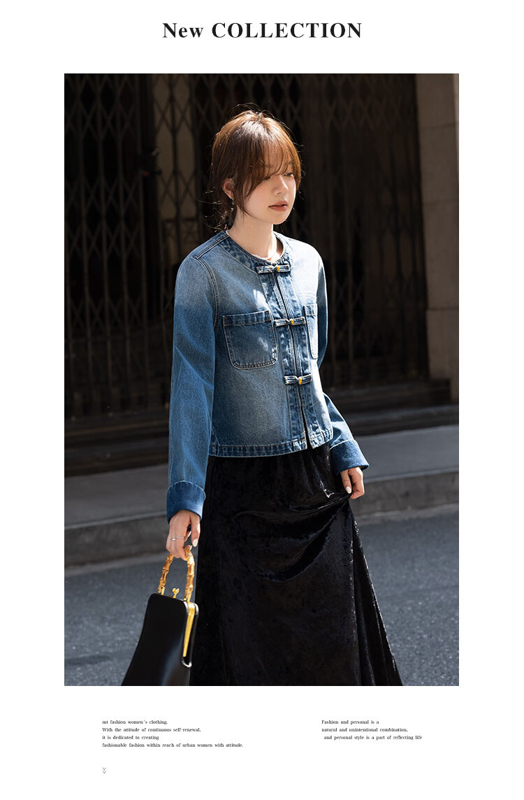 MT New Chinese Style Autumn Exquisite Fashion Small Frog Button Turn-up Sleeve Denim Jacket 7