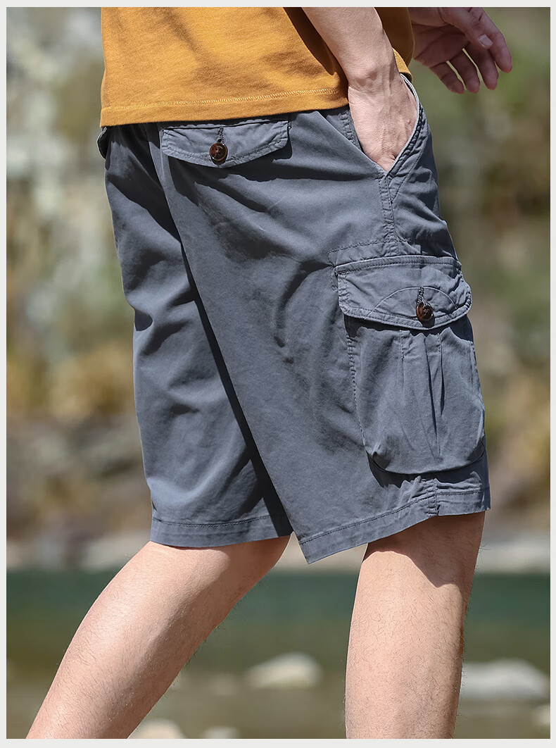 EASTERN CAMEL Men's Cargo Shorts, Casual Five-Point Pants, Spring And Summer Mid-Length Pants, Thin Style, Large Pocket Trousers, Khaki, Size 29 8