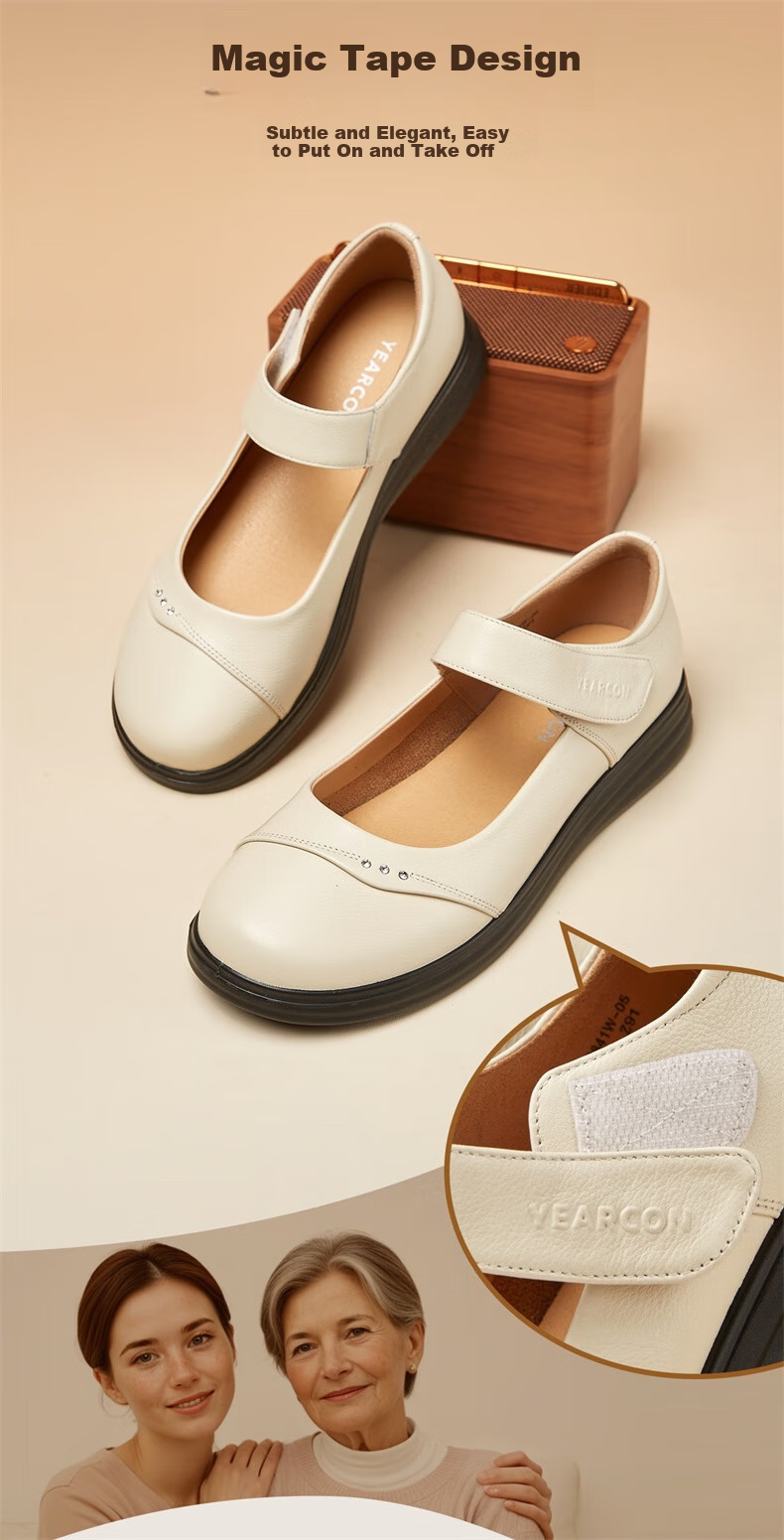Yierkang Mom Shoes, Soft Sole Comfortable Middle-Aged And Elderly Women's Shoes, Single Large Size Shoe 26555W Beige 39 5