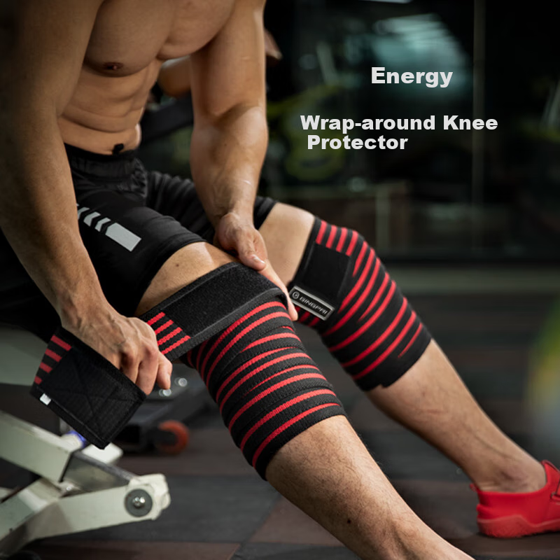 GINGPAI SPORT Squat Weightlifting Fitness Knee Brace, Bodybuilding Elastic Bandage, Knee Wrap, Strength Training Equipment, 2 Meters Red And Black