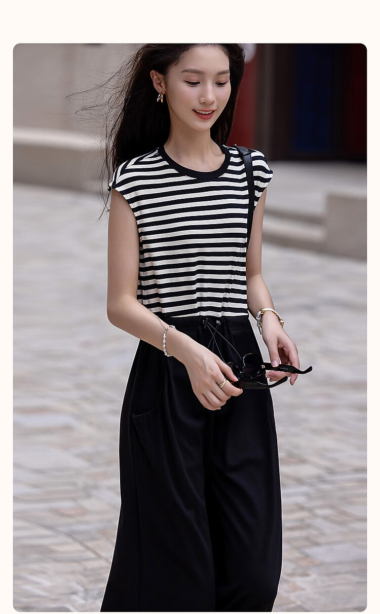Dme [Striped Variations] Summer Design-Inspired Patchwork Waist-Adjustable Comfortable Slimming Midi Dress for Wome 2