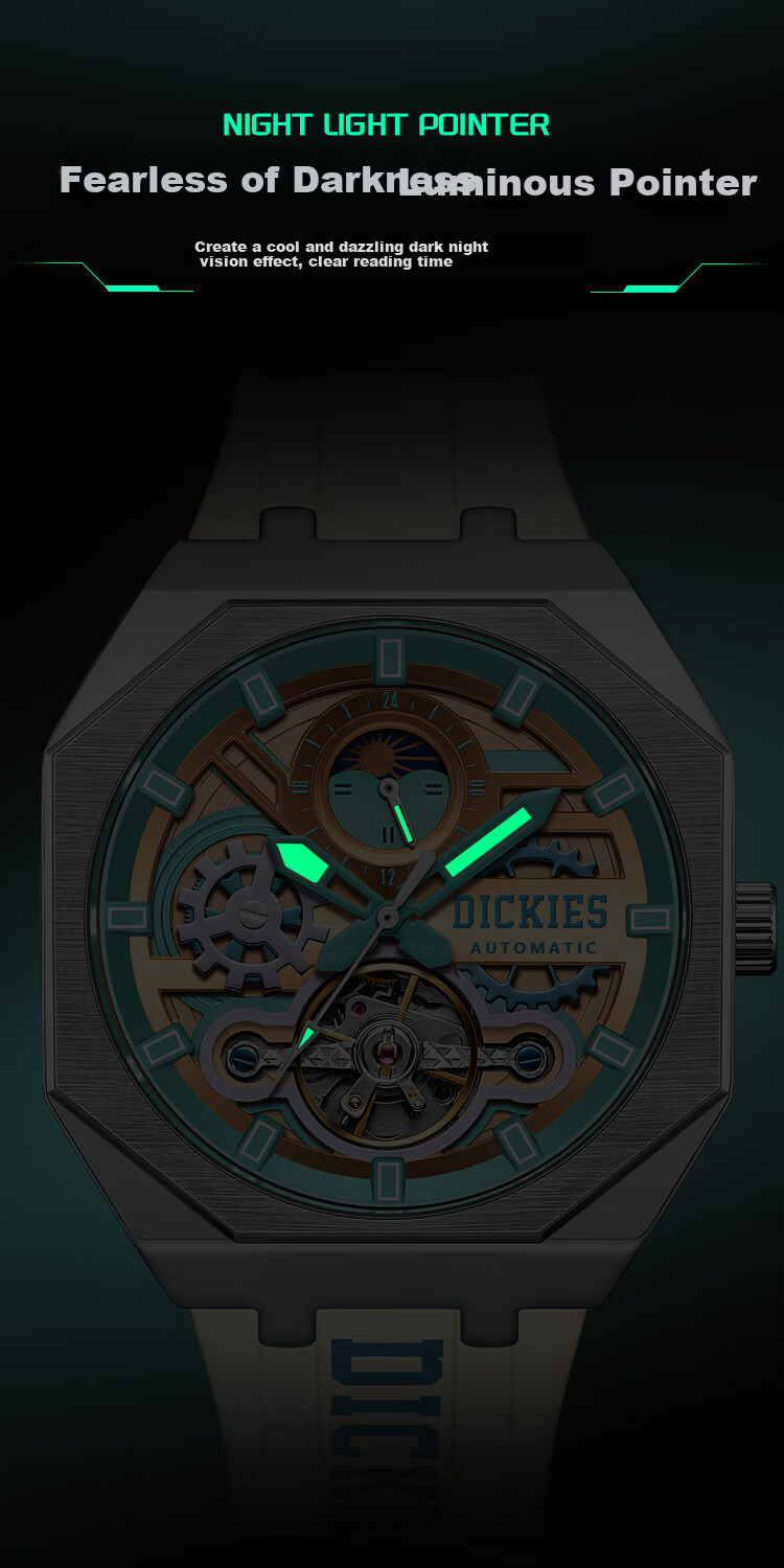 Dickies Mechanical Watch, Student Men's Fully Automatic Skeleton Watch, Mechanical Gift for Boyfriend, Valentine's Day Present Box, CL-485 Gree 5