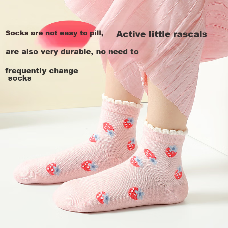 LangSha Children's Socks, Girls' Thin Spring And Summer Mid-Calf Socks, Mesh Breathable, for Older Girls And Students, Short Socks, 6 Pairs