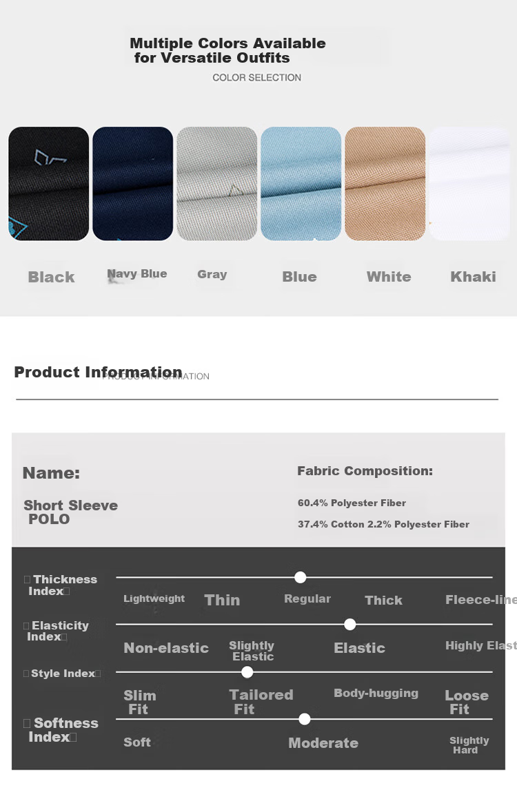 Caizi Men's Polo Shirt Short Sleeve Summer New Mulberry Silk Pique Fabric Breathable 40S Combed Cotton Skin-Friendly T-Shirt Top 7