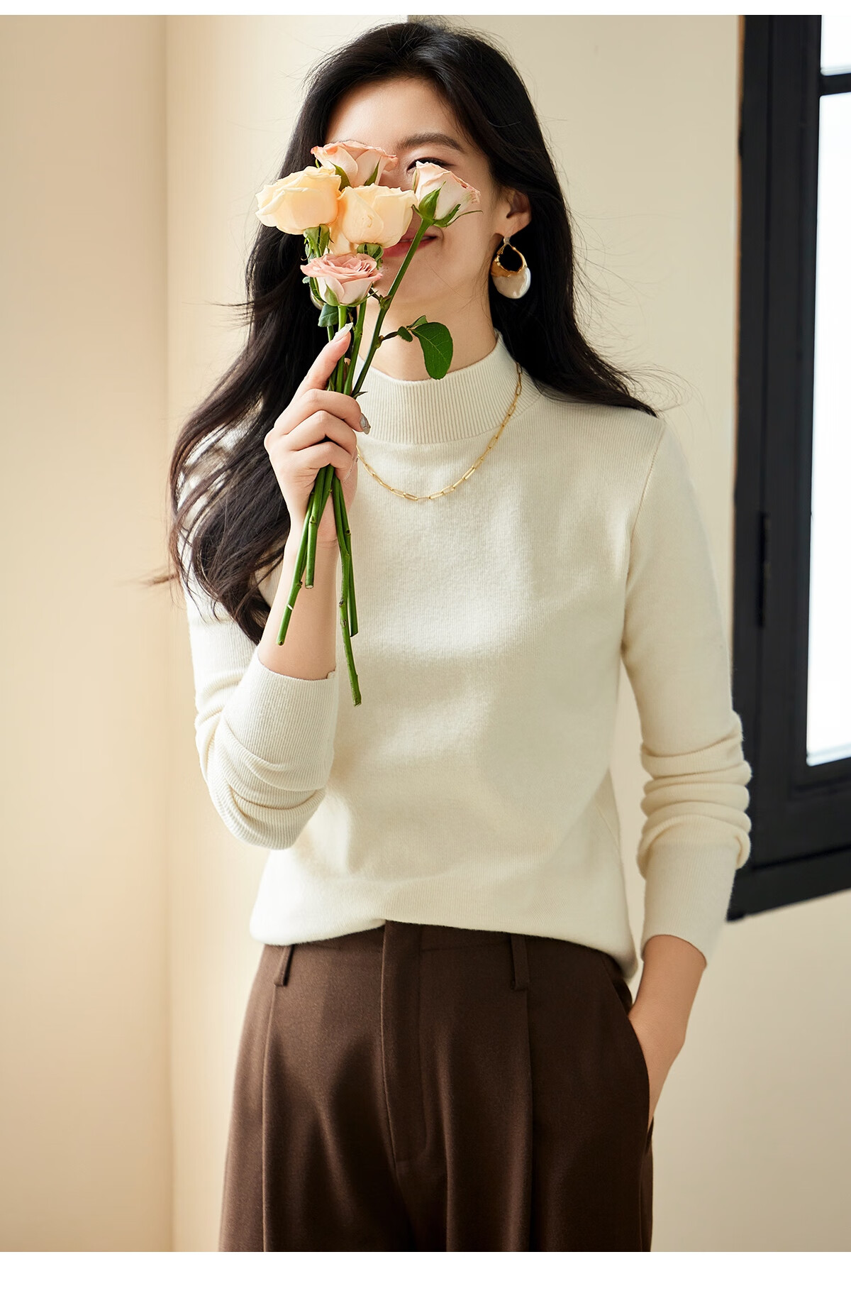 She Enjoy Women's Knitwear Half Turtleneck Slim Fit Solid Color Sweater Autumn Winter Base Layer T54Z121 4